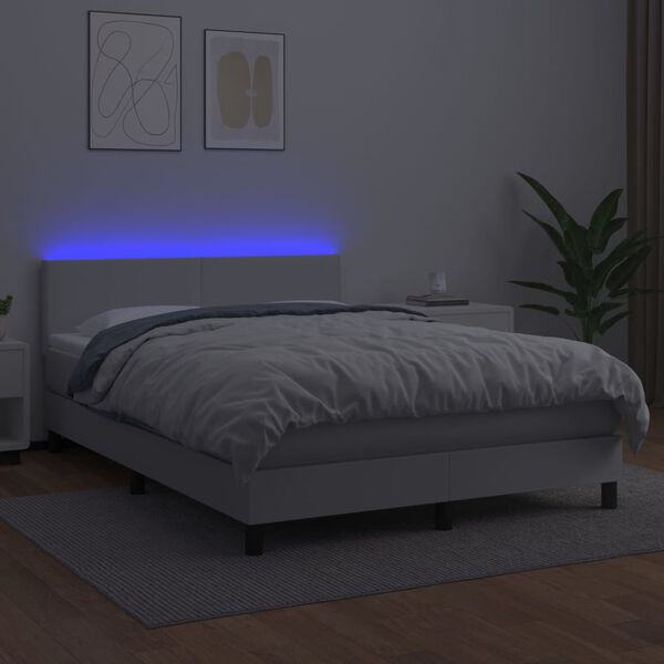 vidaXL Boxspring met matras en LED kunstleer wit 140x200 cm