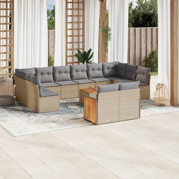 vidaXL 13-delige Loungeset met kussens poly rattan beige