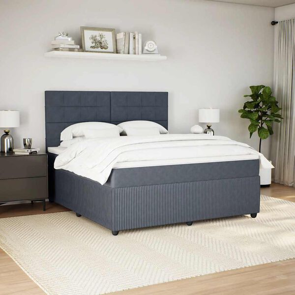 vidaXL Boxspring met matras fluweel donkergrijs 180x200 cm