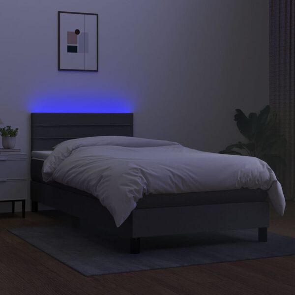 vidaXL Boxspring met matras en LED stof donkergrijs 100x200 cm
