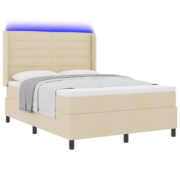 vidaXL LED Box Spring Bed met matras Cr&egrave;me 140 x 200 cm Stof