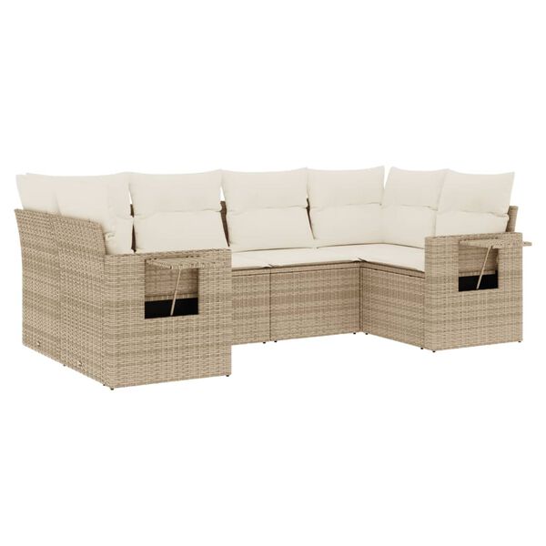 vidaXL 6-delige Loungeset met kussens poly rattan beige