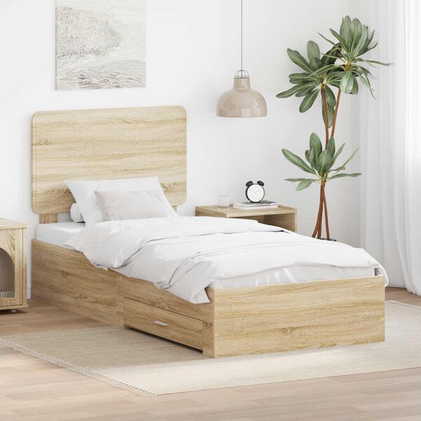 vidaXL Bedframe met hoofdeinde Sonoma Eiken 90 x 190 cm Bewerkt hout
