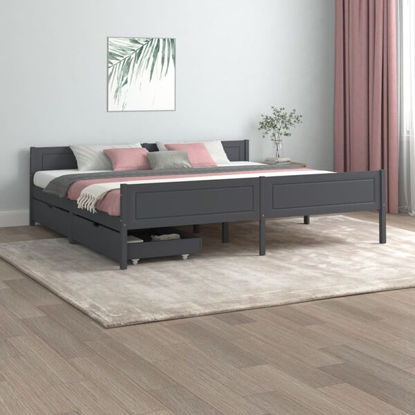 vidaXL Bedframe met 2 lades massief grenenhout donkergrijs 200x200 cm