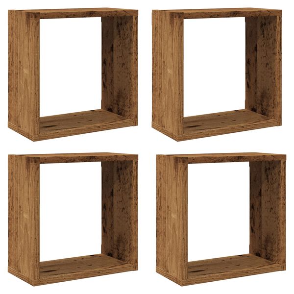 vidaXL Wandschappen kubus 4 st 30x15x30cm bewerkt hout oud houtkleurig