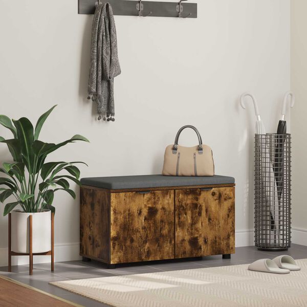 vidaXL Halbank met kussen met opslag Gerookt eiken 80 x 46 x 46 cm