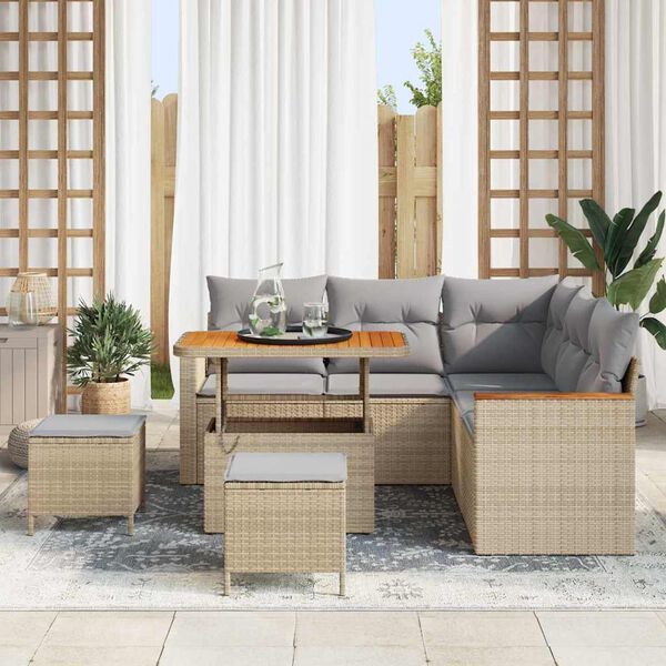 vidaXL Tuin Sofa Set met kussen 8 pcs Beige Poly riet