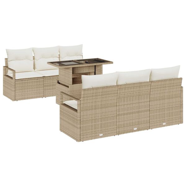 vidaXL Tuin Sofa Set met opslag met kussen 7 pcs Beige poly rattan