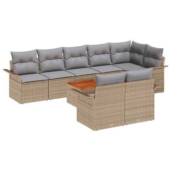 vidaXL Tuinbankenset met opslag 9 pcs Beige en Licht Grijs poly rattan