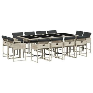 vidaXL 13-delige Tuinset met kussens poly rattan lichtgrijs