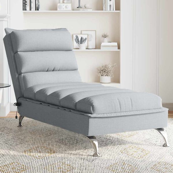 vidaXL Massage chaise longue met kussens stof lichtgrijs