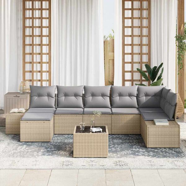 vidaXL Tuin Sofa Set met kussen 8 pcs Beige poly rattan