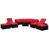 vidaXL 9-delige Loungeset met kussens poly rattan rood