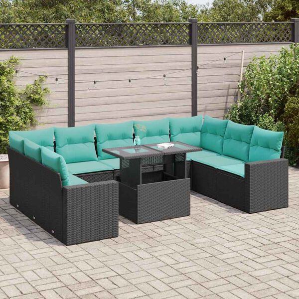 vidaXL 10-delige Loungeset met kussens poly rattan acacia zwart