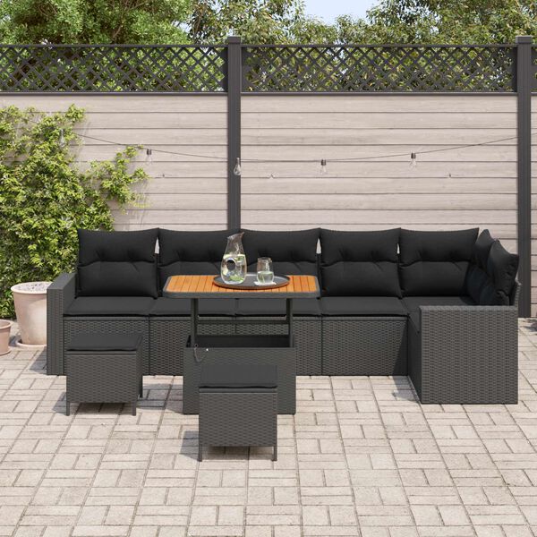 vidaXL Tuinbankenset 9 pcs Zwart poly rattan