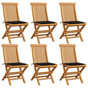vidaXL Klapstoelen met zwarte kussens, 6 stuks, massief teakhout