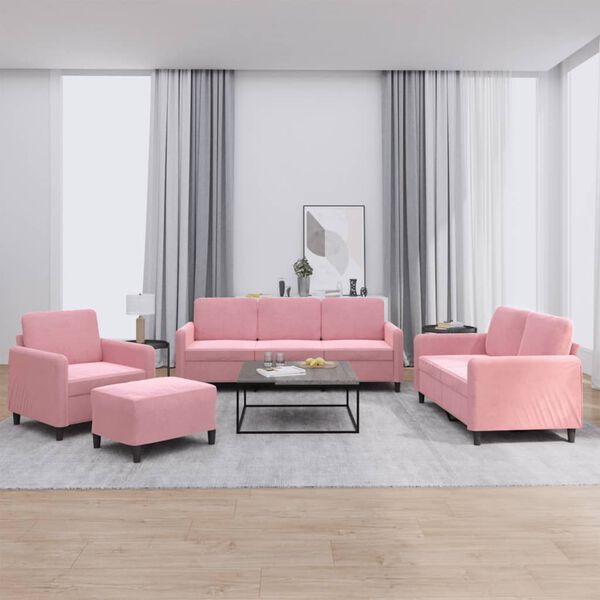 vidaXL 4-delige Loungeset fluweel roze