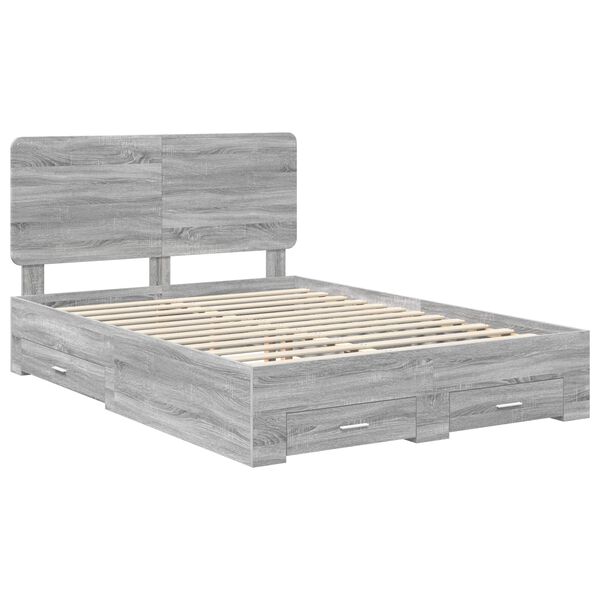 vidaXL Bedframe met hoofdeinde Grijs Sonoma 140 x 190 cm Bewerkt hout