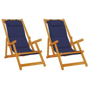 vidaXL Strandstoel met kussen 2 pcs Bruin Massief Acaciahout