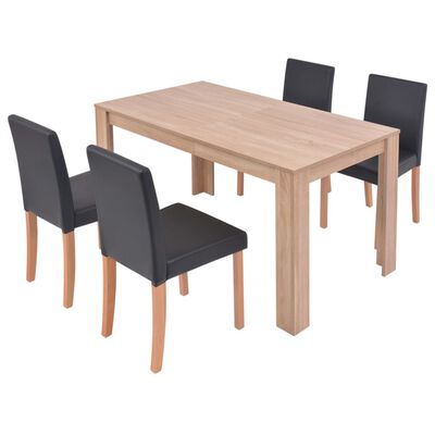 vidaXL Eettafel met stoelen kunstleer en eiken zwart 5 st