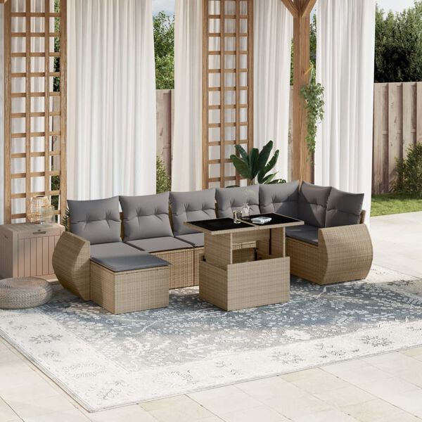 vidaXL 8-delige Loungeset met kussens poly rattan beige