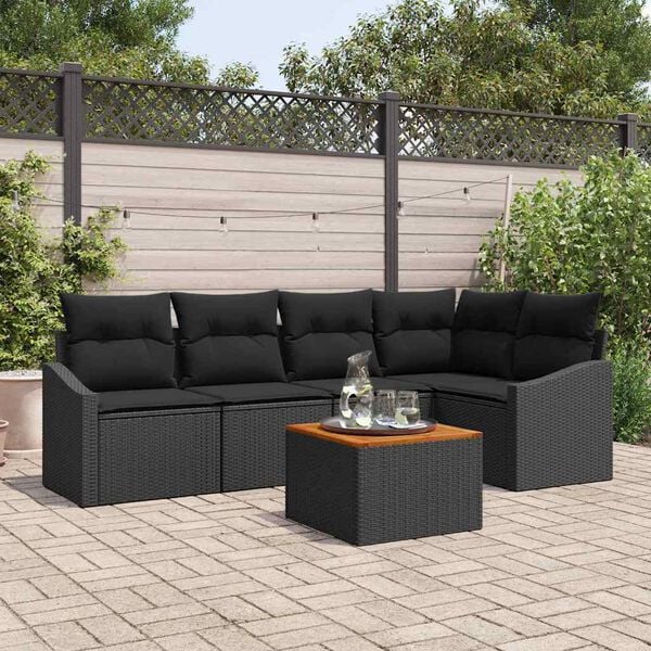 vidaXL Tuinbankenset met kussen 6 pcs Zwart poly rattan