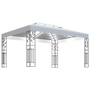 vidaXL Prieel met dubbel dak en LED-lichtslinger 3x4 m wit