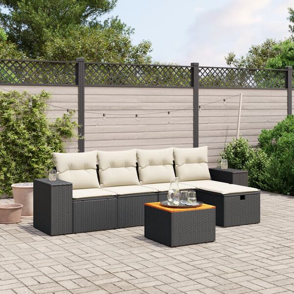 vidaXL 6-delige Loungeset met kussens poly rattan zwart