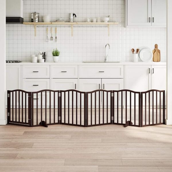 vidaXL Hondenhek inklapbaar 6 panelen 300 cm populierenhout bruin eik