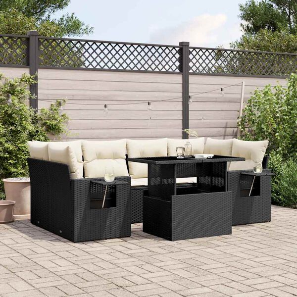 vidaXL 7-delige Loungeset met kussens poly rattan zwart