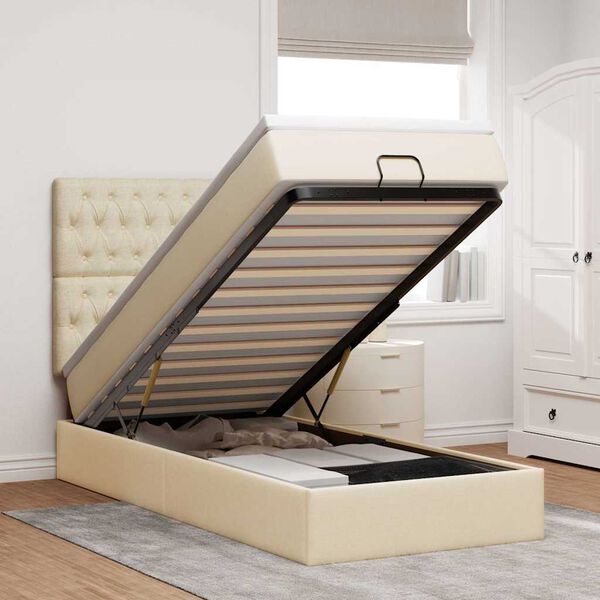 vidaXL Ottoman bed met matras en LED's 90x190cm stof cr&egrave;mekleurig