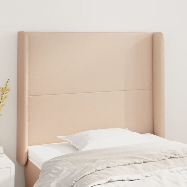 vidaXL Hoofdbord met randen 103x16x118/128cm kunstleer cappuccinokleur