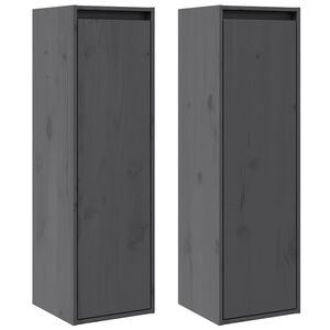 vidaXL Wandkasten 2 st 30x30x100 cm massief grenenhout grijs