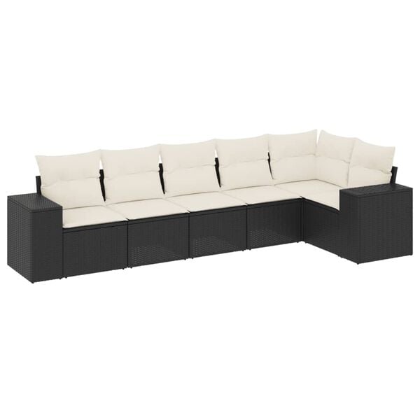 vidaXL 6-delige Loungeset met kussens poly rattan zwart