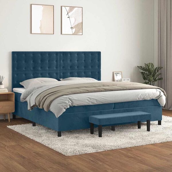 vidaXL Boxspring met matras fluweel donkerblauw 200x200 cm