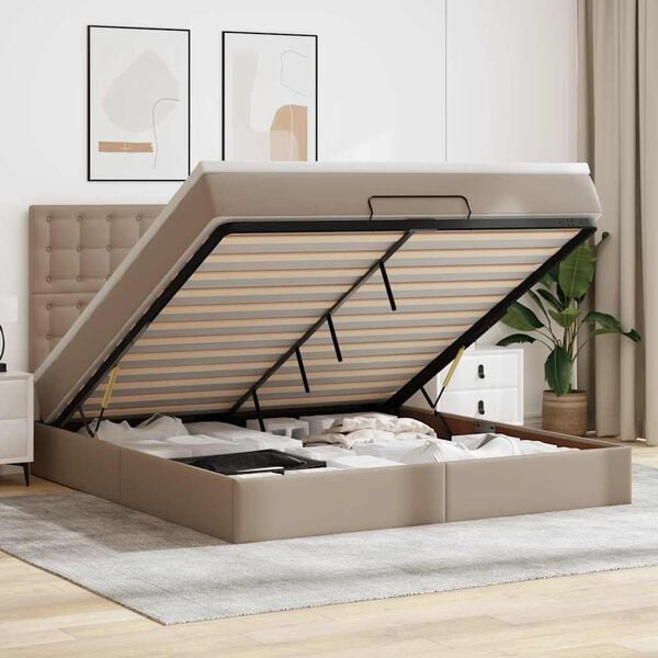 vidaXL Ottoman bed met matras 180x200cm kunstleer cappuccinokleurig