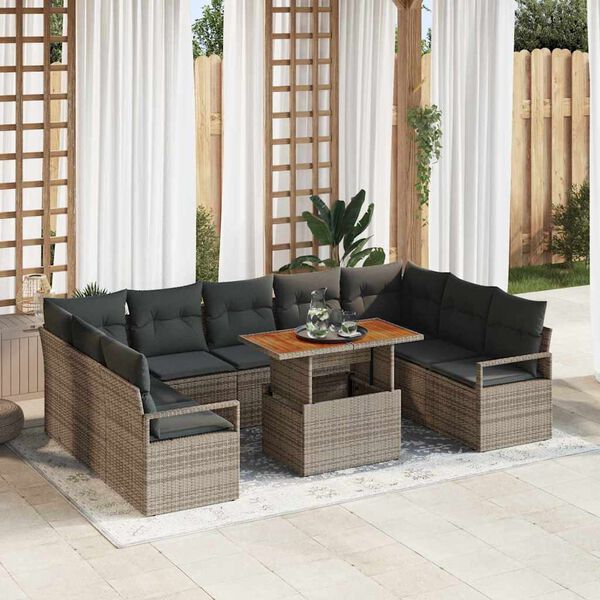 vidaXL Tuin Sofa Set met kussen met kussen 10 pcs Grijs en Bruin