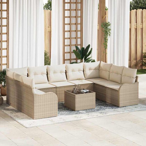 vidaXL Tuin Sofa Set Beige poly rattan