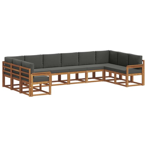 vidaXL Buiten bankenset met kussen 10 pcs Natuurlijk en Antraciet