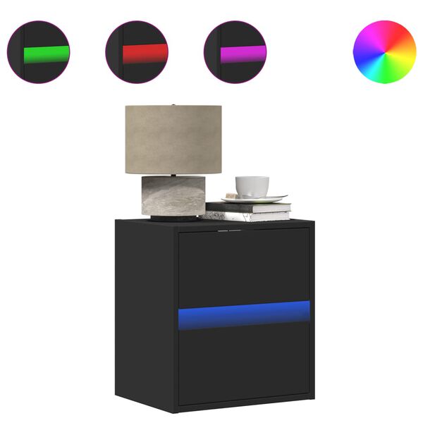 vidaXL Nachtkastje met LED's wandgemonteerd zwart