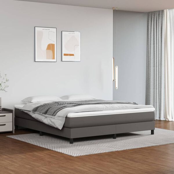 vidaXL Boxspring met matras kunstleer grijs 180x200 cm