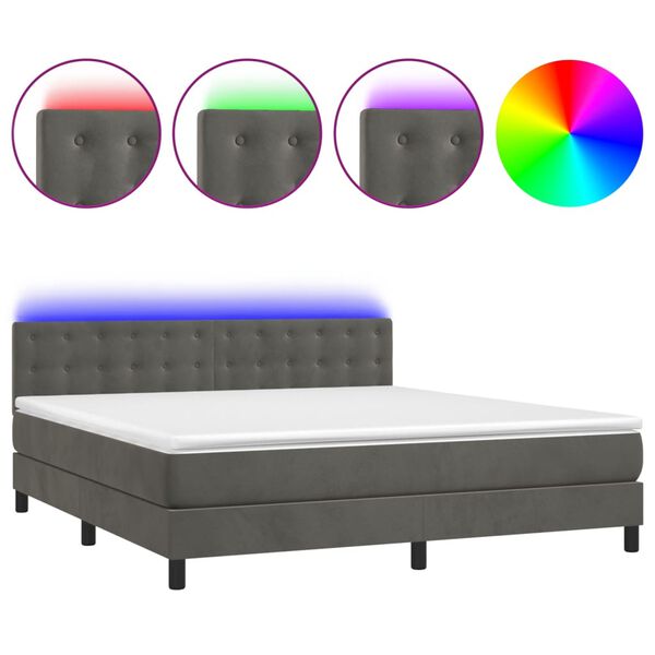 vidaXL Boxspring met matras en LED fluweel donkergrijs 160x200 cm