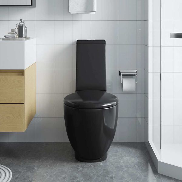 vidaXL Toilet met afvoer achter keramiek zwart