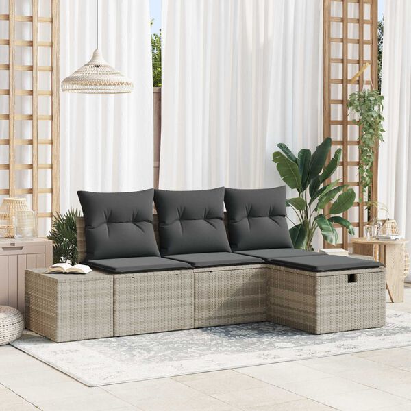 vidaXL Bankstel met kussen 4 pcs poly rattan