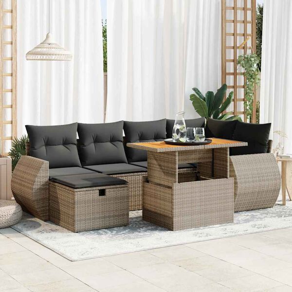 vidaXL 8-delige Loungeset met kussens poly rattan acacia grijs
