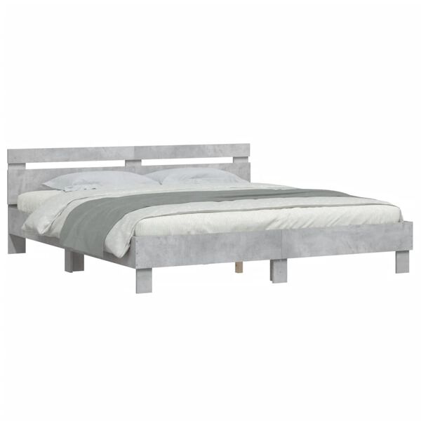 vidaXL Bedframe met hoofdeinde bewerkt hout betongrijs 180x200 cm