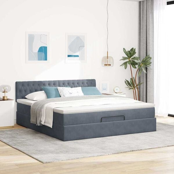 vidaXL Ottoman bed met matras 180x200cm fluweel donkergrijs