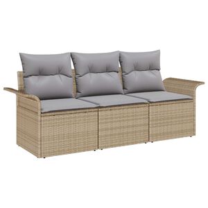 vidaXL Bankstel met kussen 3 pcs Beige en Grijs poly rattan