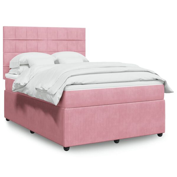 vidaXL Boxspring met matras fluweel roze 160x200 cm