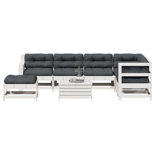 vidaXL 8-delige Loungeset met kussens massief grenenhout wit